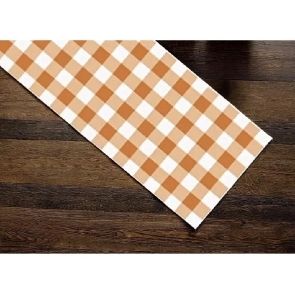 Orange Gingham Table Runner Kraft Paper 7 ft Disposable Party Decor